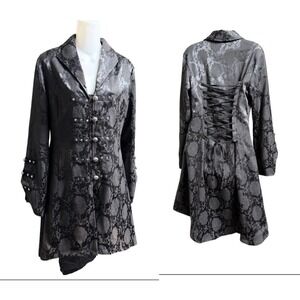 Hearts & Roses Gothic Damask Corset Back Tailcoat Jacket Sz 10 Steampunk Witchy